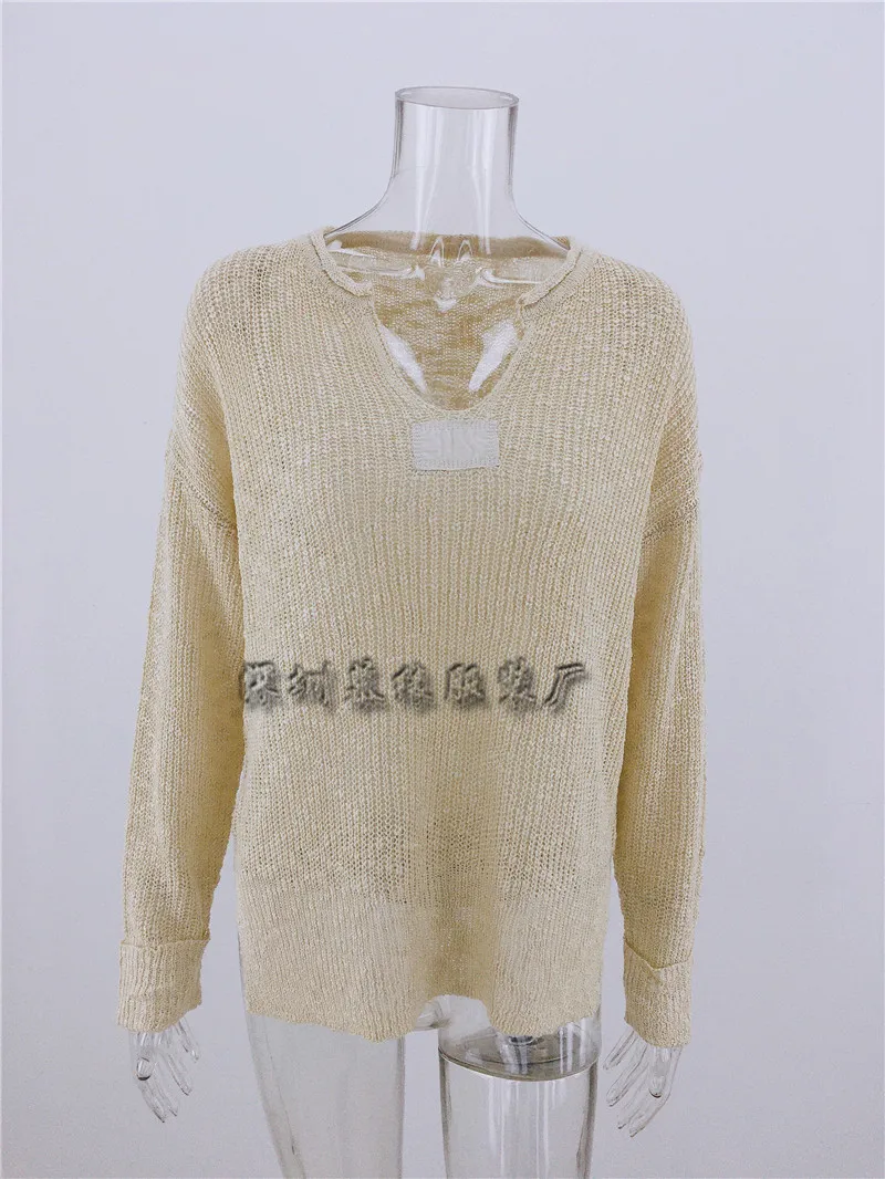 

KalenmosV-neck Sweater Women Knit Loose Solid Color Fashion Hedging Loose Streetwear Long-sleeved Split Casual Woman Sweaters