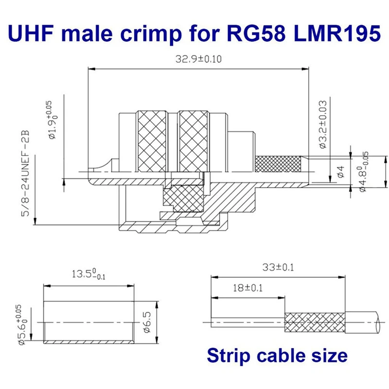 10 шт. UHF штекер PL259 разъем обжимной RG58/142 LMR195 RG400 резьбовое соединение Разъем LSɽ