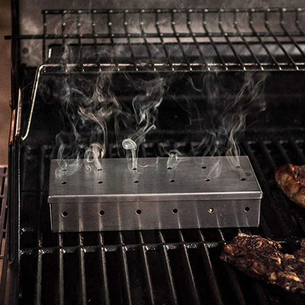 Барбекю гриль из нержавеющей стали деревянная коптильная коробка с чипсами