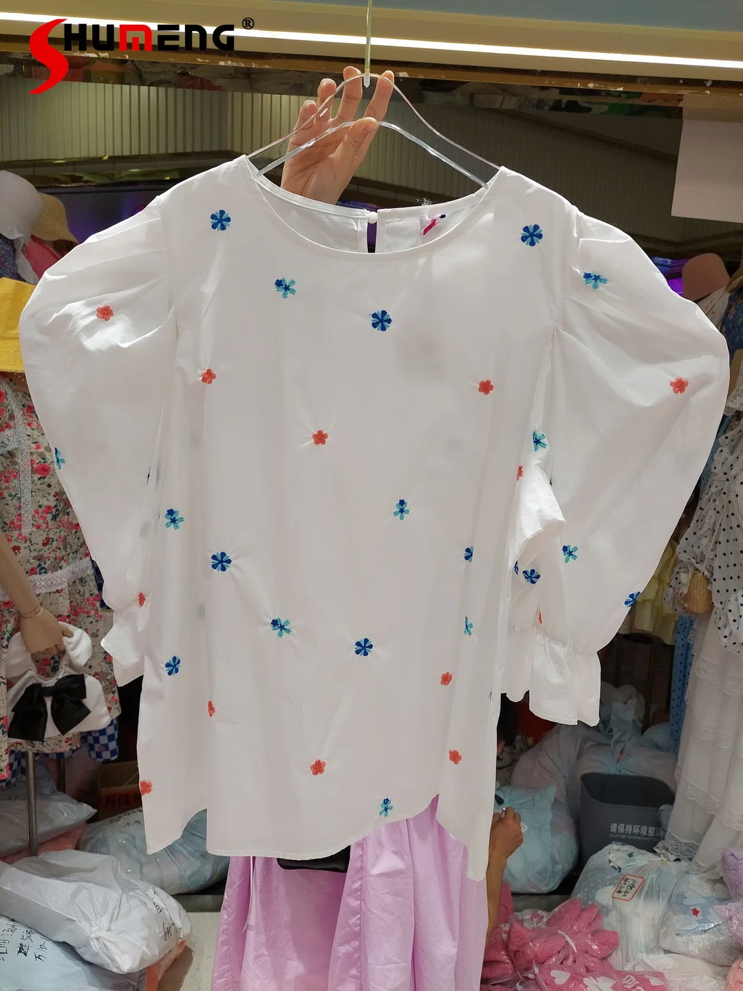 

2021 Spring Summer Women New Korean Flower Jacquard Lantern Sleeve Blouses Ladies French Sweet Shirt Fashion Puff Sleeve Tops