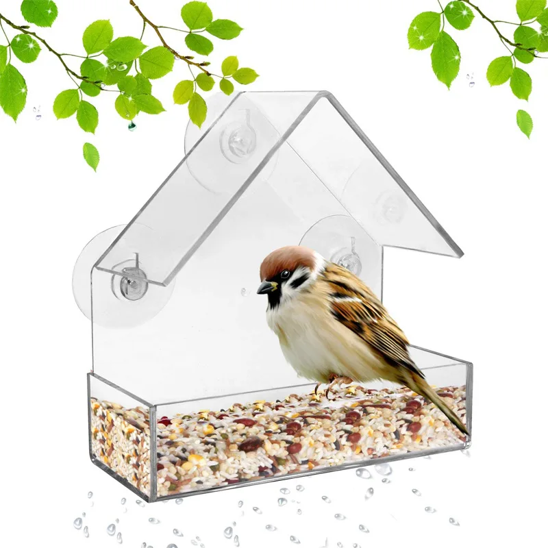 

Transparent Window Bird Feeder Tray Bird House Pet Bird Feeder Acrylic Suction Cup Installation House Type Feeder