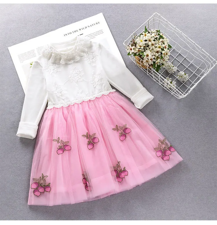 

2020 Spring Autumn Girls Cotton Dress Sweater 2pcs Clothing Set Children Long Sleeve Princess Cardigan Mesh Dress Clothes