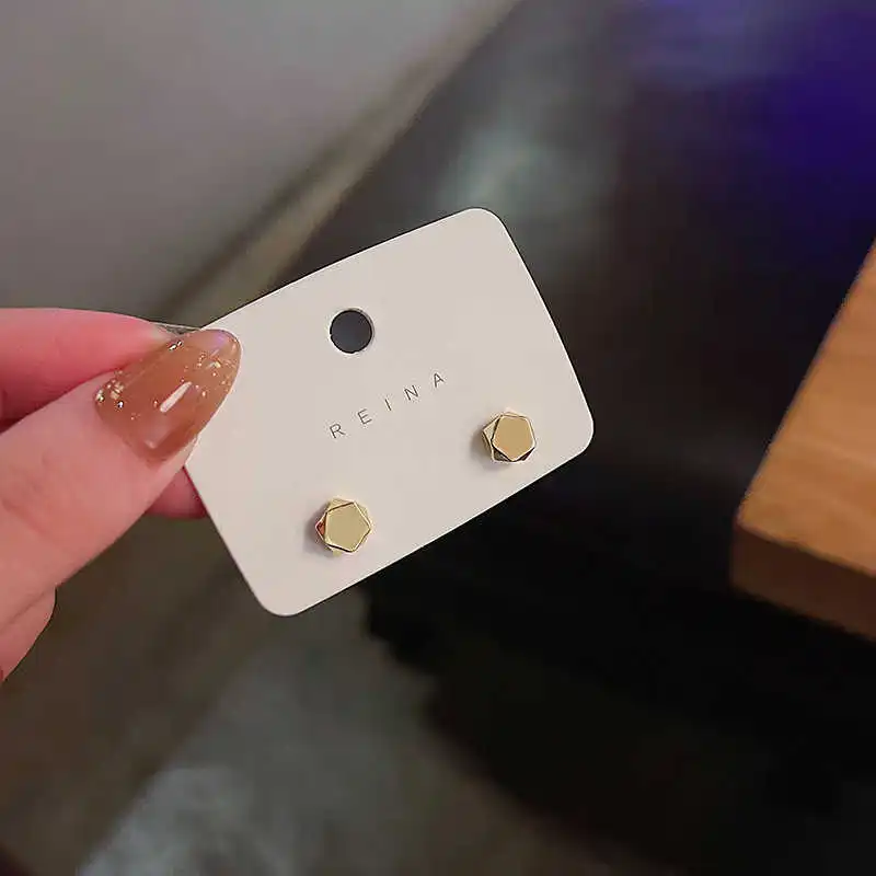 

925 silver needle Korean Mini geometric polygon earrings for simple women