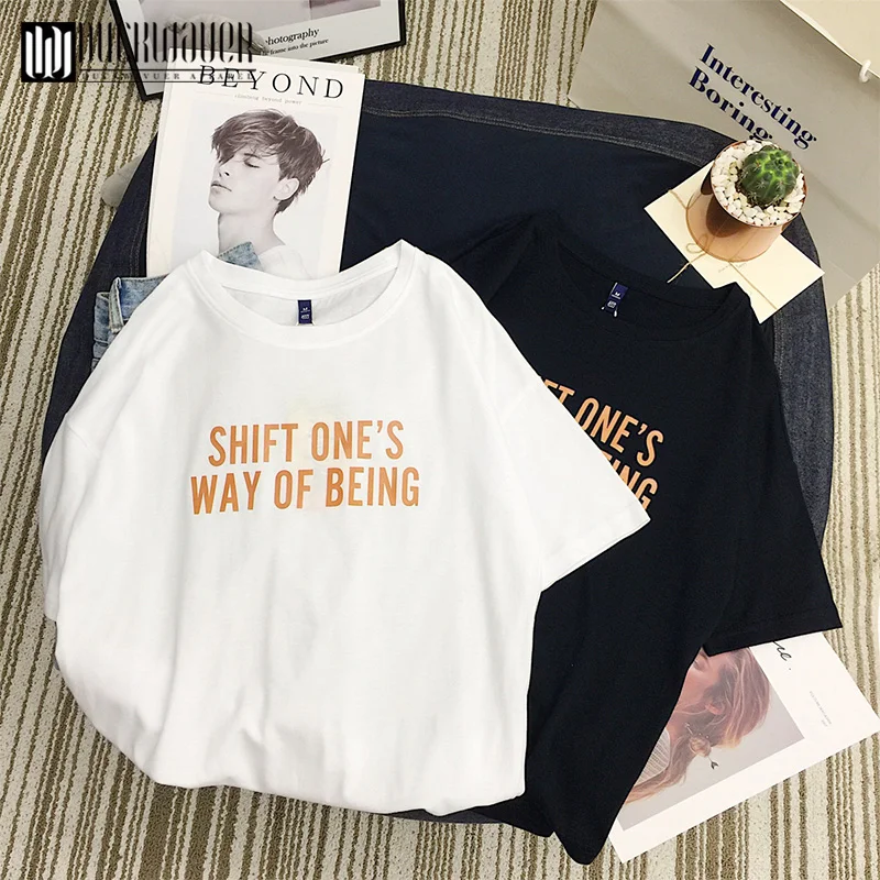 Duckwaver летняя футболка с буквенным принтом женская коротким рукавом и круглым