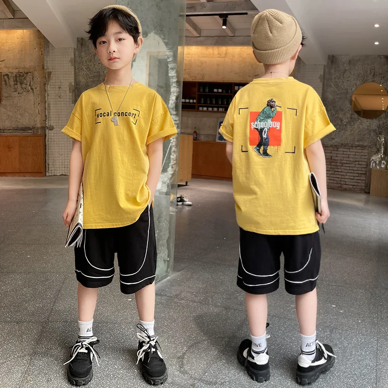 

Summer Boys Cartoon Tracksuit Sets Kids Short Sleeve Bear T-Shirt + Shorts Two Pieces Set Teenage Boys Clothes Boutique Outfits
