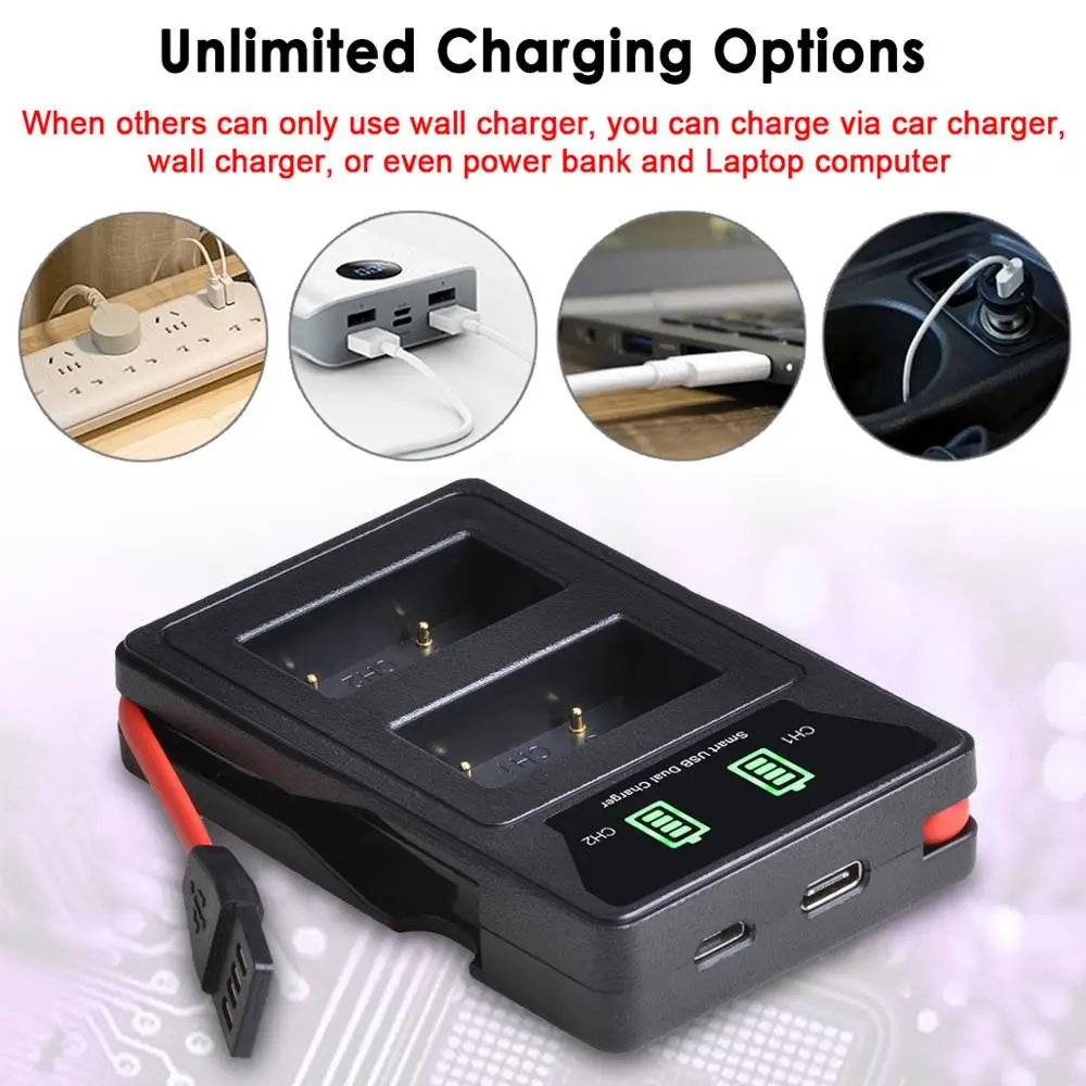 Зарядное устройство для аккумуляторов с USB и портом Type-C Canon NB2L NB2LH EOS 400D S80 S70 S50 S60 350D