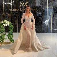 verngo 2022 luxury sparkly dubai mermaid evening dresses detachable train sweetheart pearls beads shiny formal prom gowns