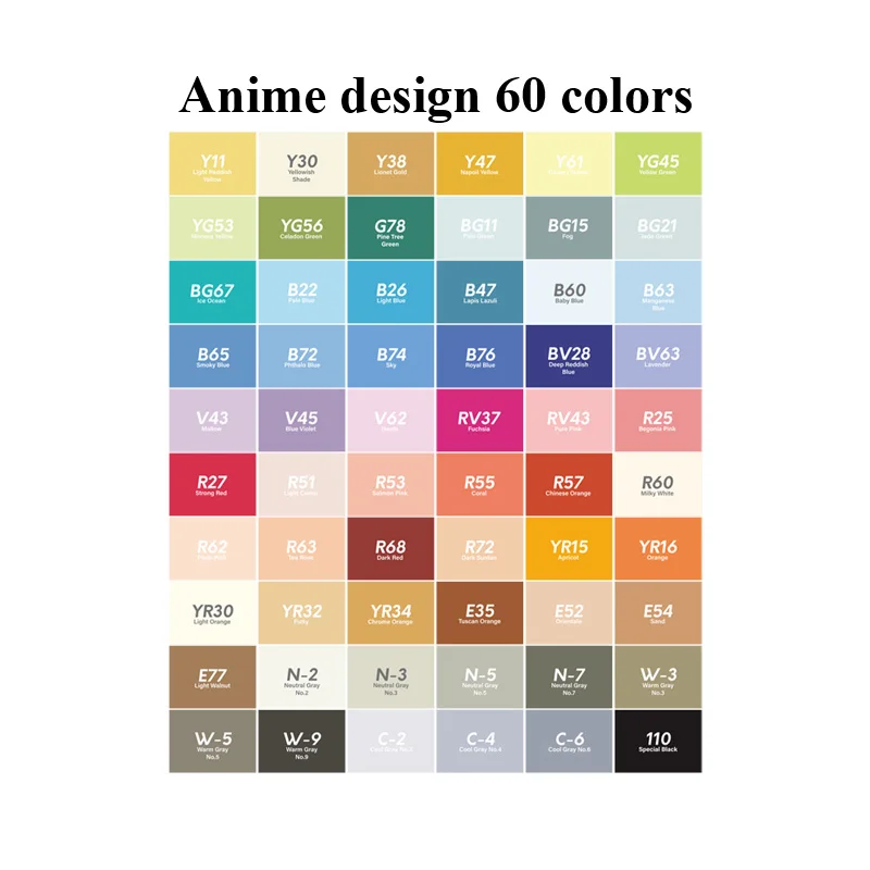 Anime-60colors Croma Двойные головки для рисования 12/24/36/48/60/72/216 Цвета Водонепроницаемый эскиз жирной на спиртовой основе маркер для аниме студентов дизайн - Цвет: Anime-60colors