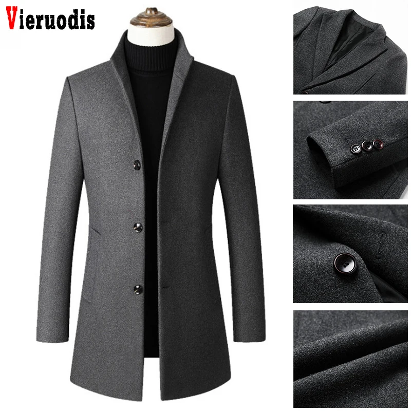Мужское длинное хлопковое пальто с воротником тонкое шерстяное теплая зимняя