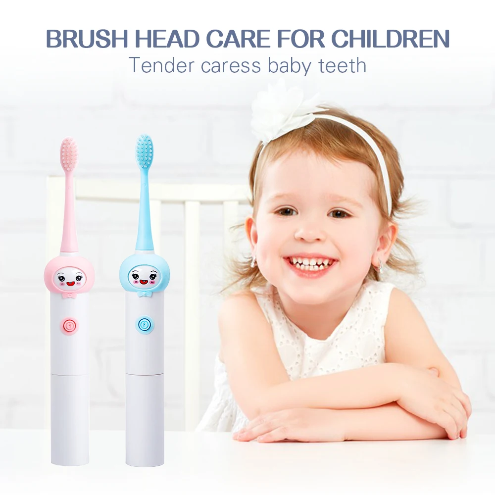 

Children Automatic Electric Toothbrush No Rechargeable Cartoon IPX7 Waterproof Ultrasonic Tooth Brush Replacement Brush Head