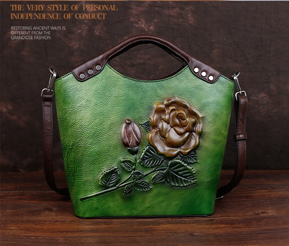 Новая сумка с объемным давлением розами из воловьей кожи Повседневная модная