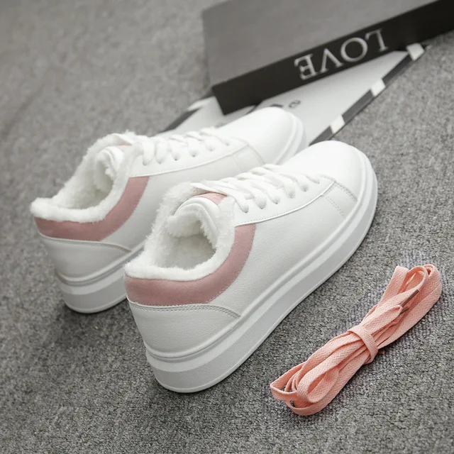 pink Женские ботинки; зимняя обувь; большие размеры 35-40; Теплые ботильоны; botas hombre; зимние кожаные ботинки; женские плюшевые зимние кроссовки - Цвет: pink