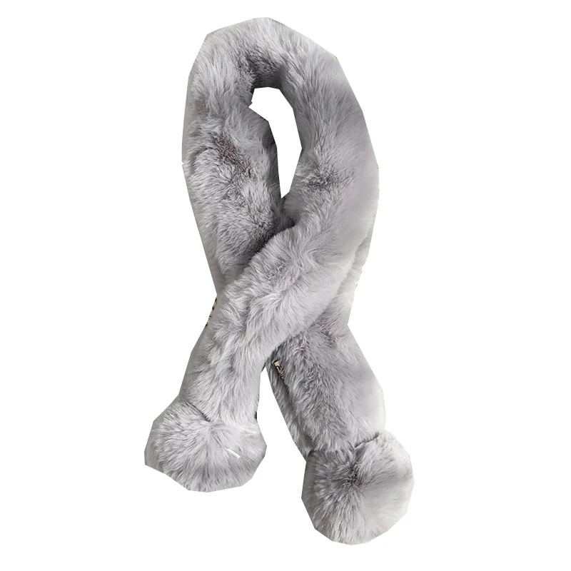 

2020 New Style Scarf Girl Winter Lovely Girl Plush Scarf Winter Imitation Fur Thickening Students Cross Solid Scarf