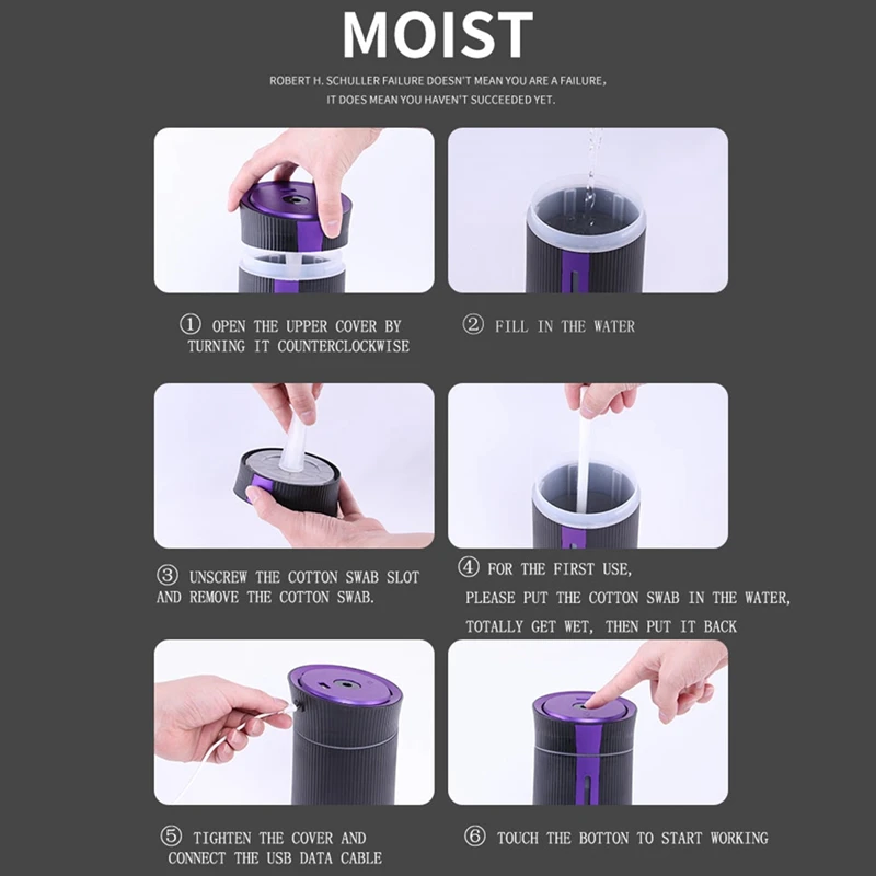 

1100ML Air Humidifier USB Mini Humidifier Atomizer 7 Color Night Light Mute Atomizer