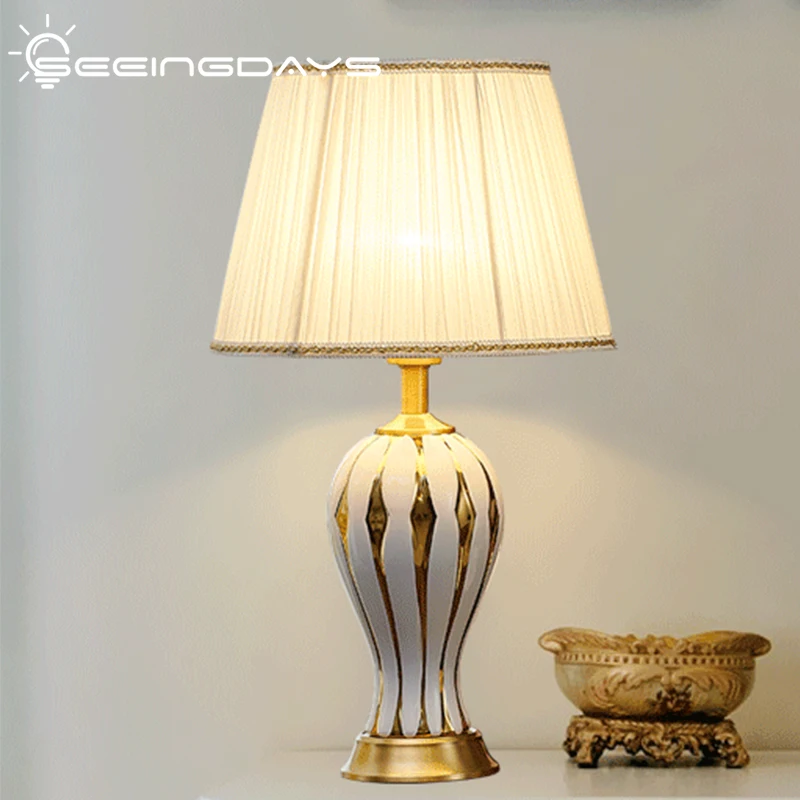 American Luxury Gold Painting Vase Ceramic Table Lamp for Bedroom Living Room Bedside Modern Household Home Decor | Лампы и освещение