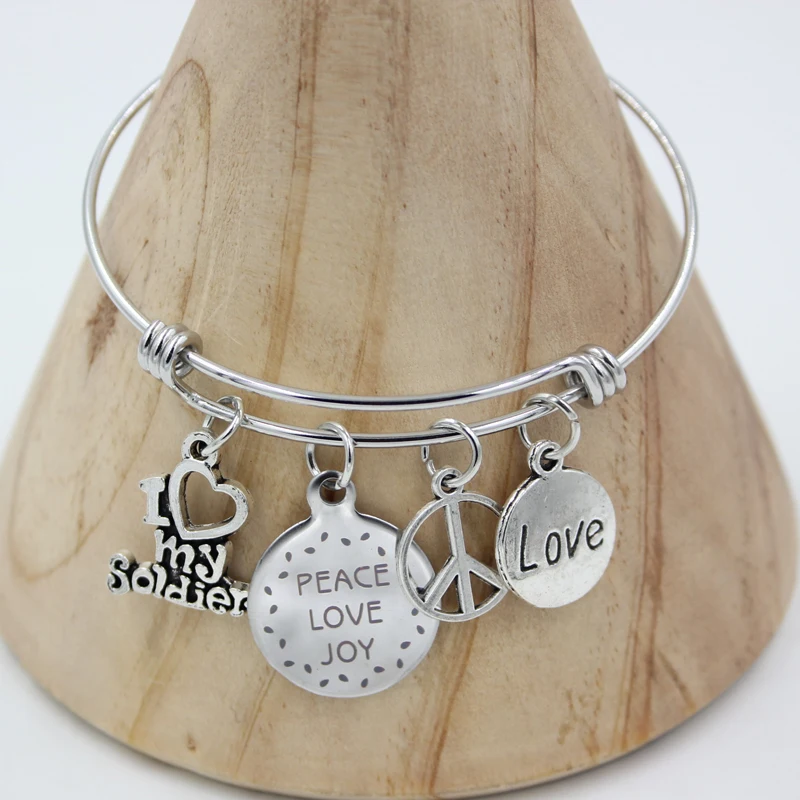 

10PCS Wholesale I love my soldier Bracelet Stainless Steel Bangle peace charms Bracelet&Bangle soldier gifts pulsera