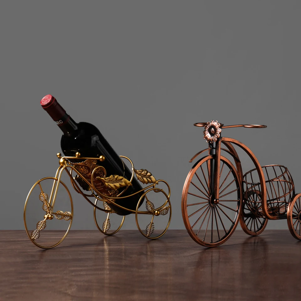 

Antique Euro Wine Racks Bracket Iron Art Metal Tricycle Shelf Red Wine Rack Living Room Dining Table Wine Vintage Decor SB-95