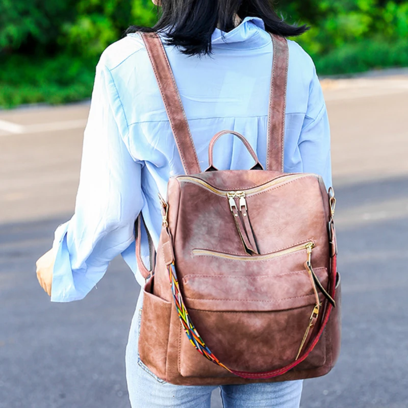 

Backpack Pu Leather Large Capcity Ladies Travel Bag Women's Simple School Secondary Backpack 2022 New School Bags For Girls