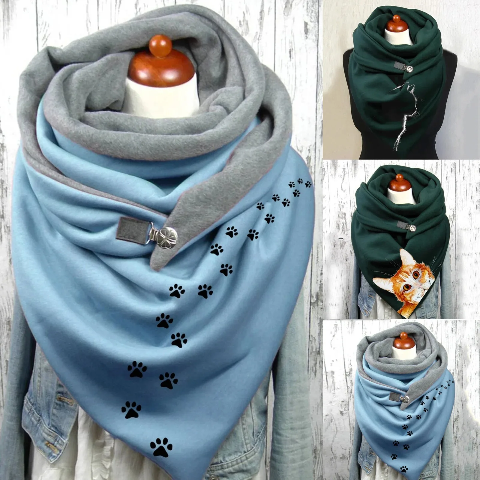 

Women Casual Printing Scarf Fashion Retro Multi-Purpose Shawl Button Scarf Hijabs Retro Multi-purpose Shawl Foulard Scarf 2021