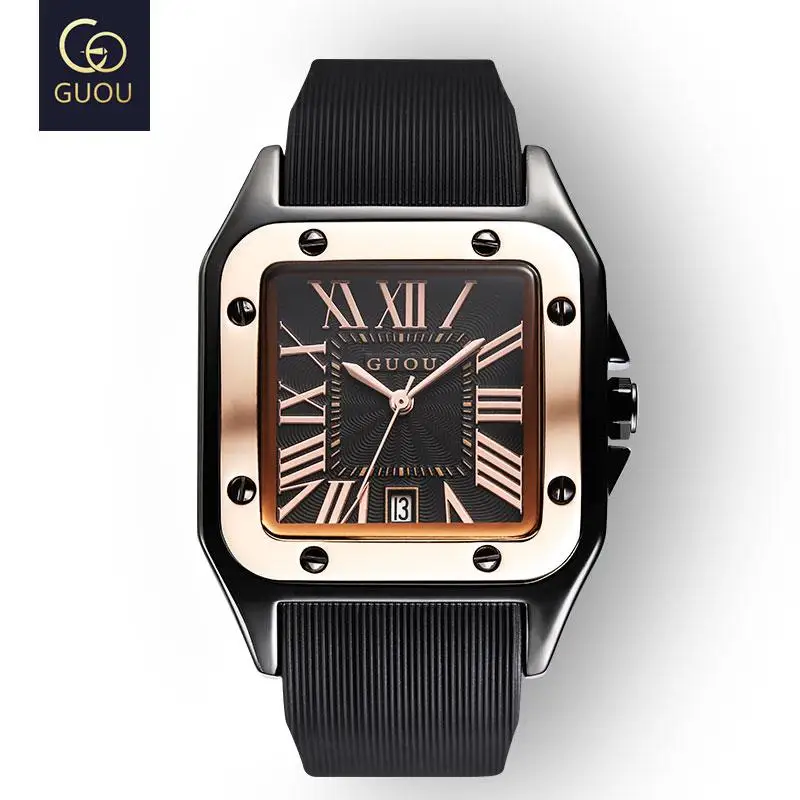 Часы наручные GUOU Мужские кварцевые брендовые Роскошные Брендовые повседневные с
