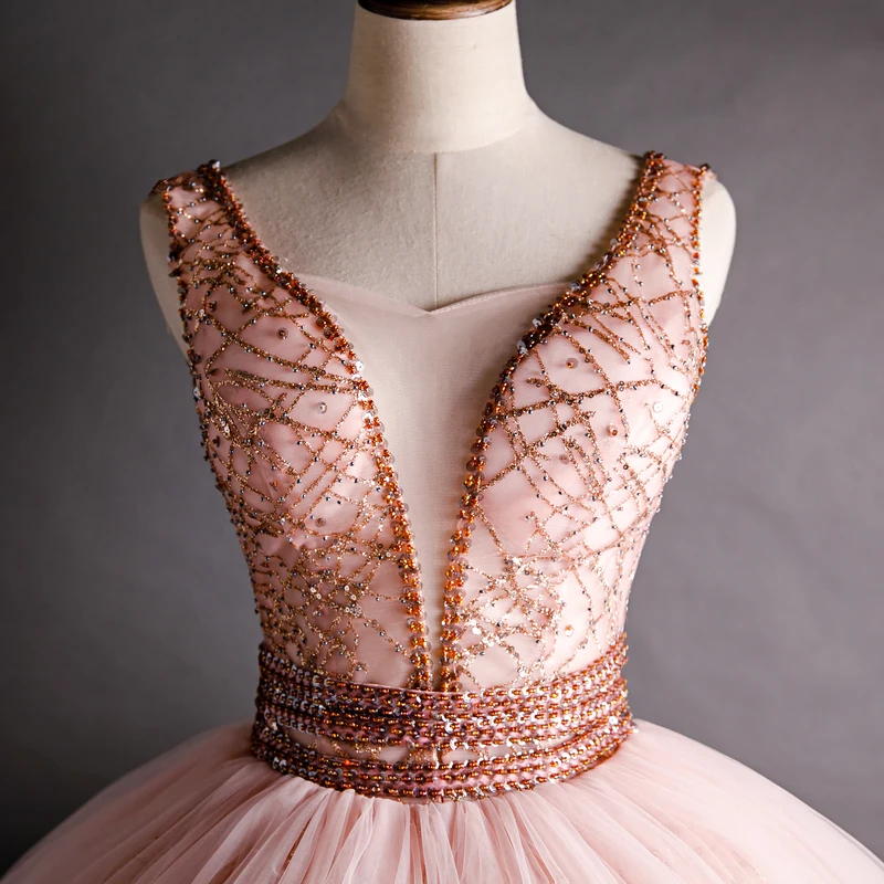 JaneVini блестящие длинные платья Quinceanera 2020 бальное платье без рукавов с глубоким