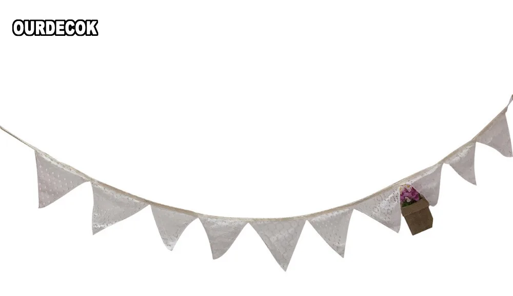 10Pcs/lot Vintage 2.1M White Cotton Lace 10 Flags Bunting Pennant Banner for Wedding Holiday Party Celebration Decoration | Дом и сад