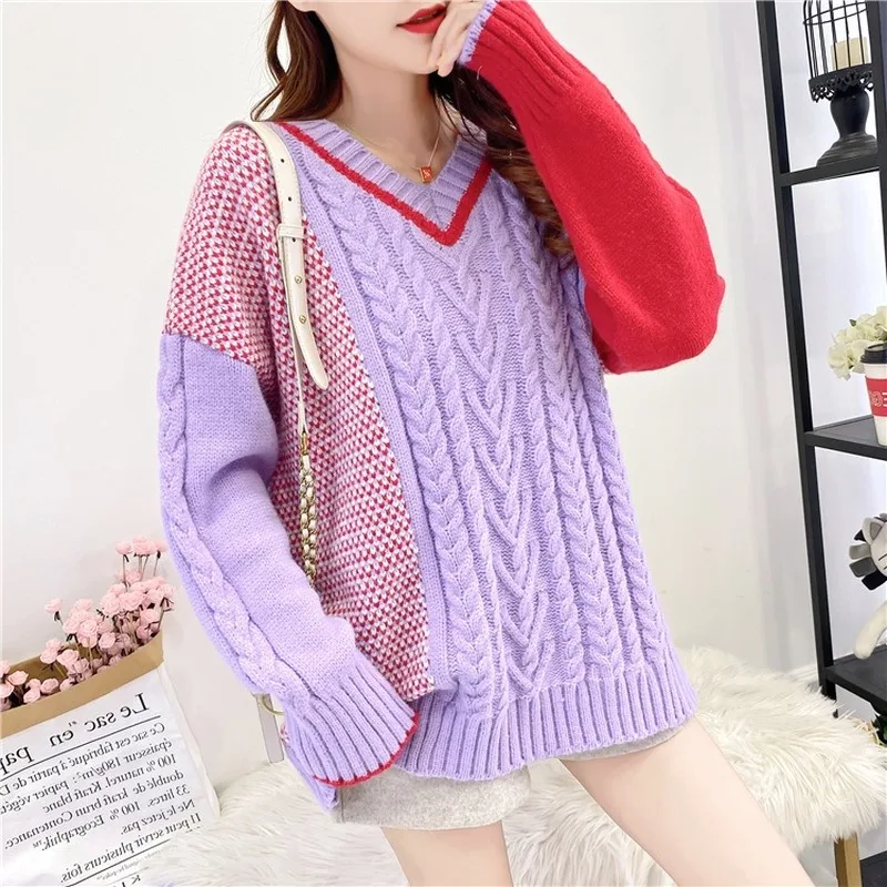 

Пуловер Женский свободного покроя, с V-образным вырезом, на осень и зиму, 2020