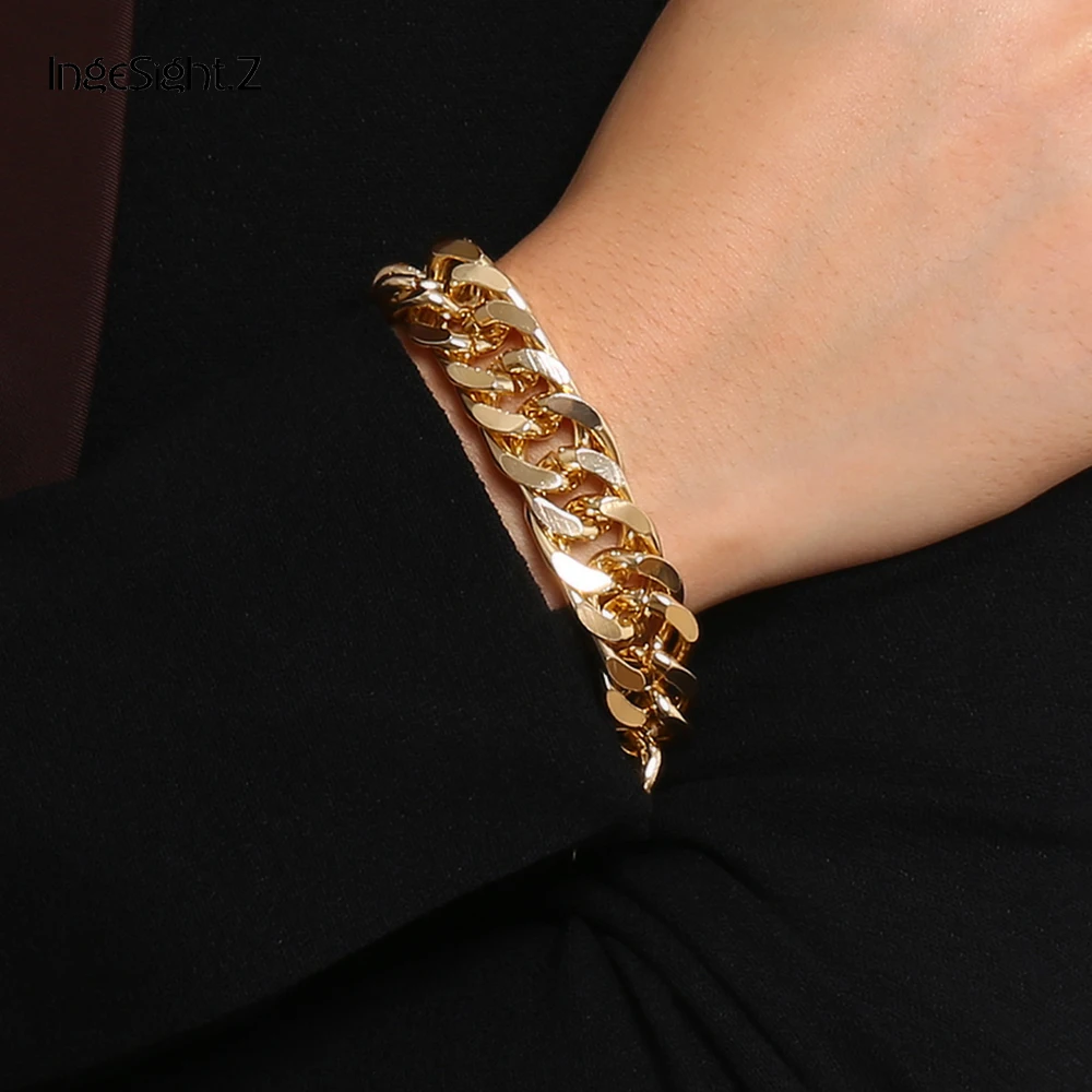 

IngeSight.Z Fashion Curb Cuban Chunky Thick Bracelets Bangles Punk Hip Hop Gold Color Friendship Bracelets Women Jewelry Party