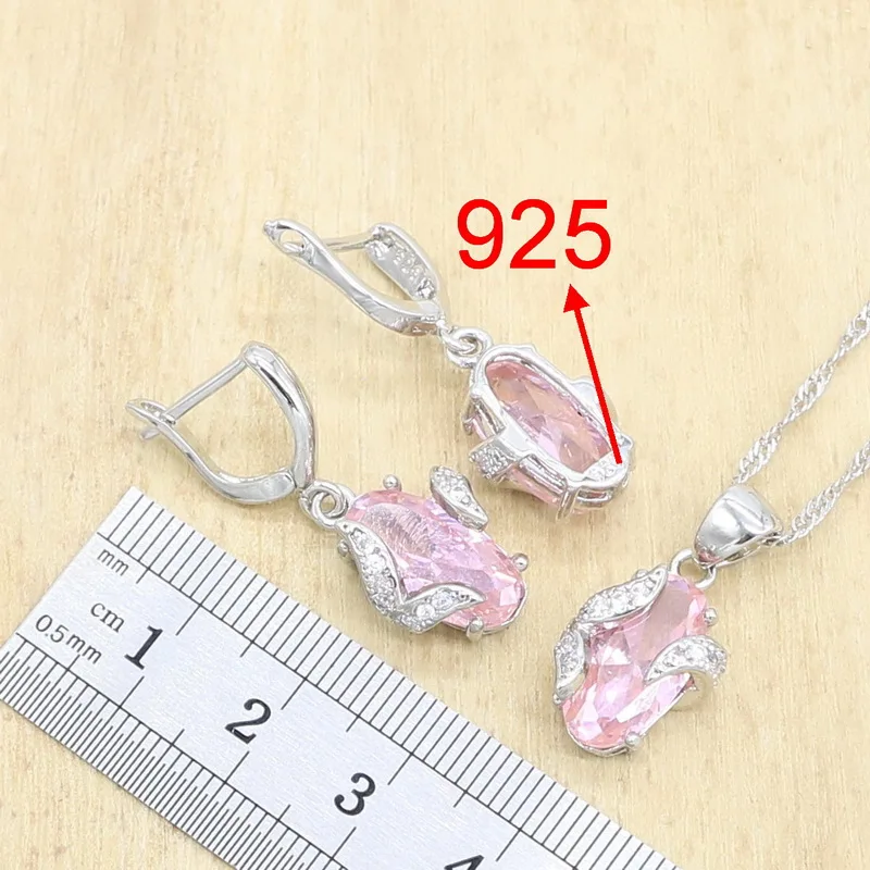 Розовый кубический цирконий Свадебные ювелирные изделия серебряный цвет набор