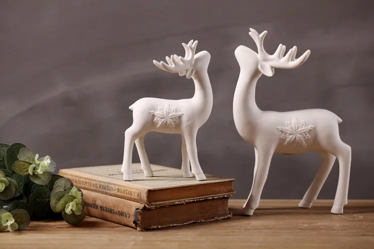 

American Country Simple Creative Home White Ceramic Deer Decoration Window Decoration Shooting Props