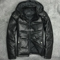 tcyeek 100 real leather coat men winter duck down genuine leather jacket man streetwear sheepskin coat warm bomber jacket w2382