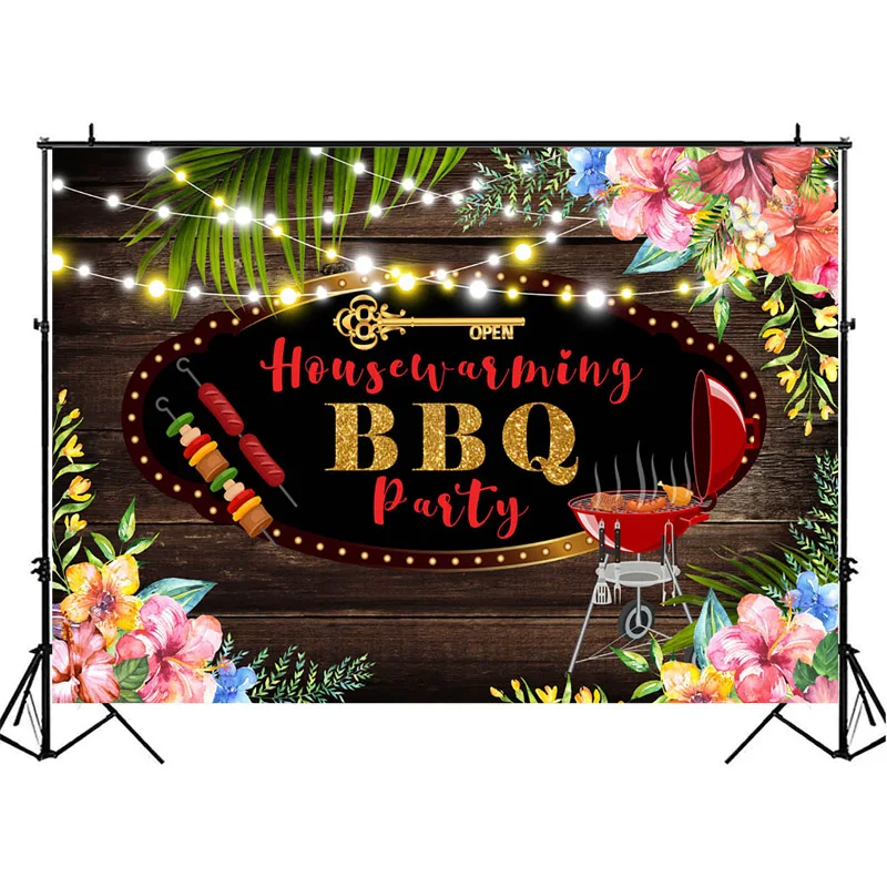 Фон для фотосъемки с изображением барбекю на тему дня рождения коричневый