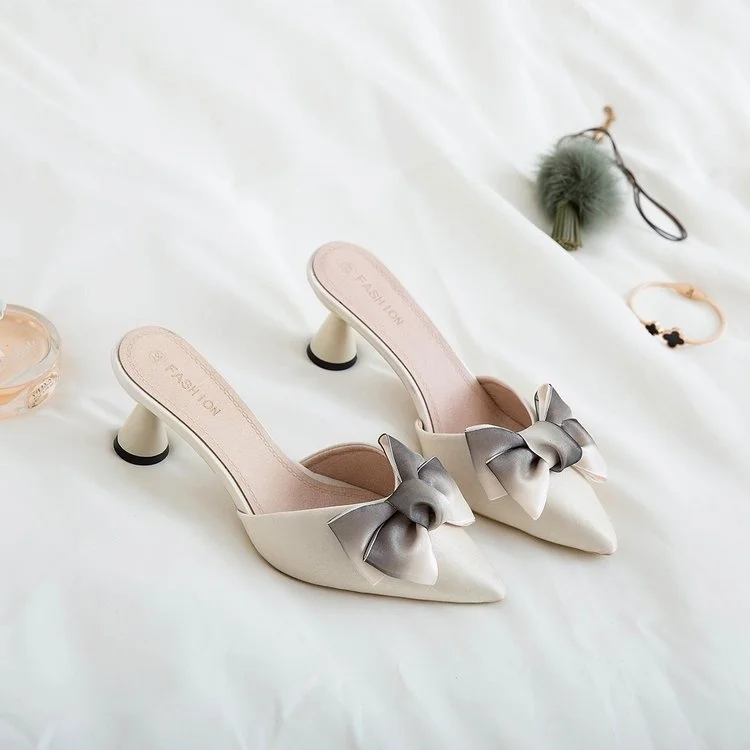 

Cool slippers women's wear fashion new sweet bow Baotou half slippers high heeled shoes thick heeled Muller shoes