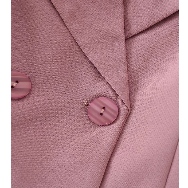 

2021 ZA Summer Women Blazer Jacket Solid Double Breasted Coat Notched Vintage Short Sleeve Pockets Female Outerwear OL Chic Tops