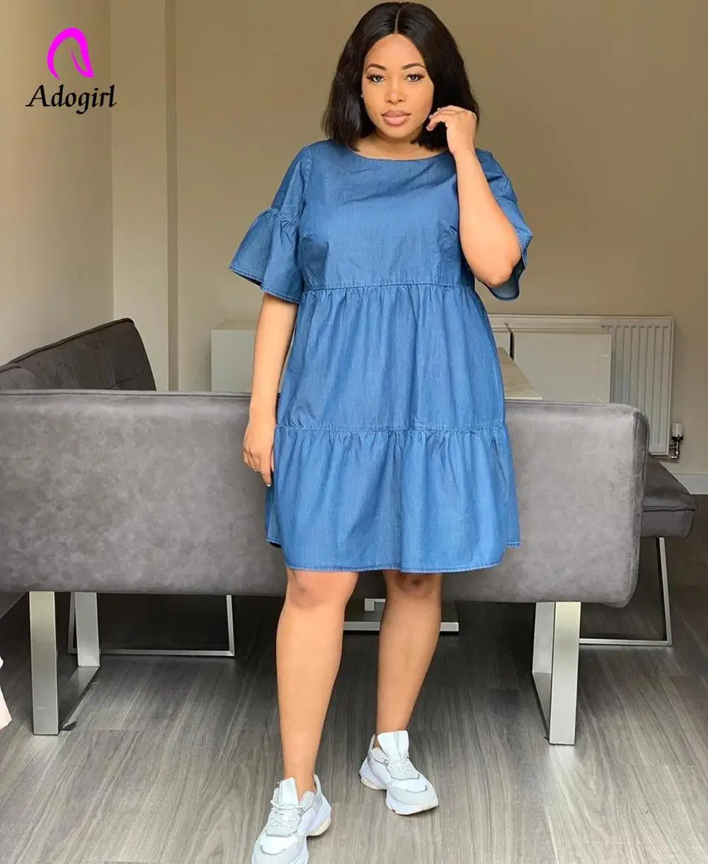 Adogirl 2019 новые женские летние платья с круглым вырезом повседневные джинсовые