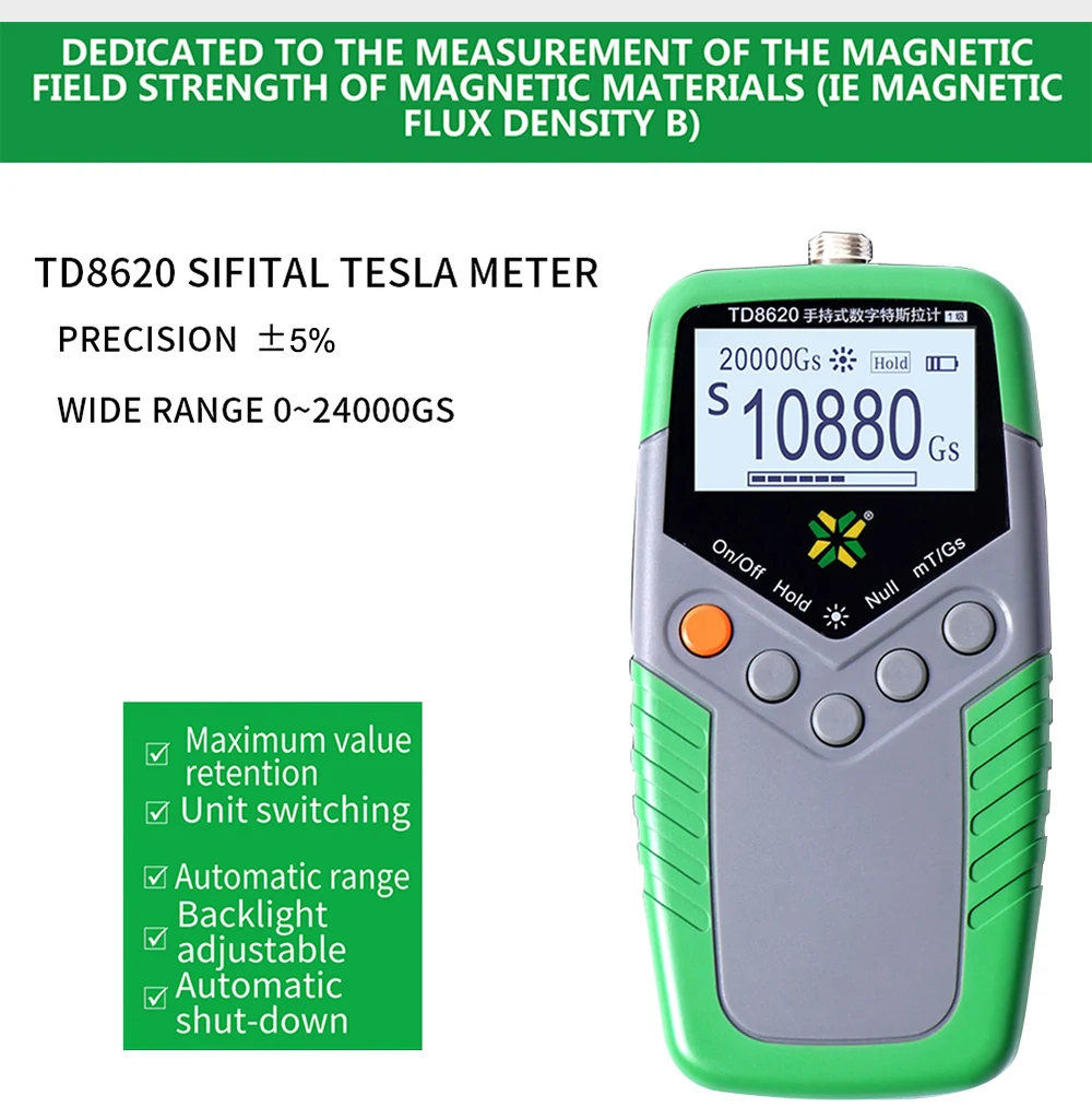 TD8620 Permanent Magnet Gauss Meter Handheld Digital Tesla Magnetic Flux Surface Field Test 5% Accuracy | Инструменты