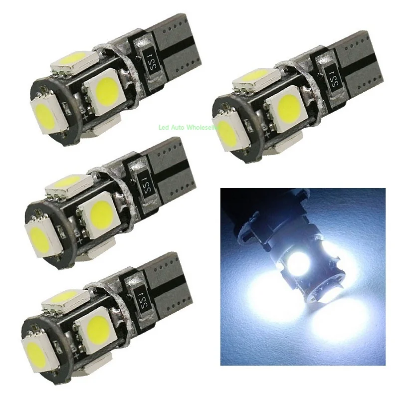 300pcs White LED Canbus 5 SMD Chips T10 W5W 194 168 5050 Car Light Bulb Wedge Bulbs Car Interior Reading Signal Lamp