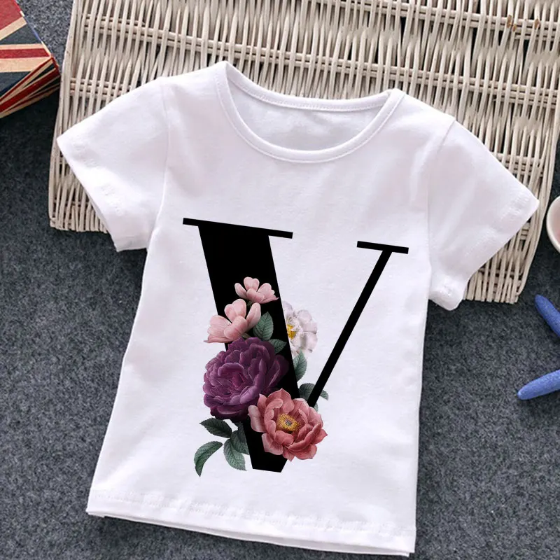 Детская футболка с цветочным элементом и круглым вырезом в стиле Харадзюку Ретро