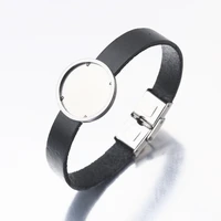 stainless steel 1220mm round cabochon base bezel bangle genuine leather cuff blank bracelet settings diy for jewelry making