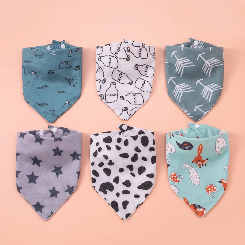 

6Pcs/lot Baby Girls Bibs Triangle Scarf Cartoon Child Bandana Bib Dribble Babador Bibs Newborn Slabber Absorbent Cloth Bib
