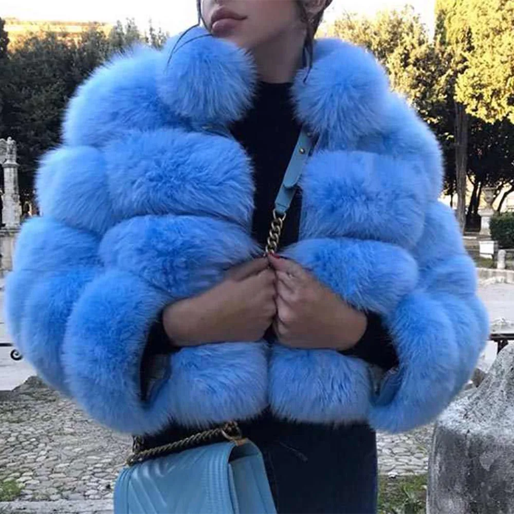 

Faux Fur Overcoat Thick Short Hooded Faux Fur Coat Imitation Fox Hair Long-sleeved Stitching Female Fashion Zipper Women Coats