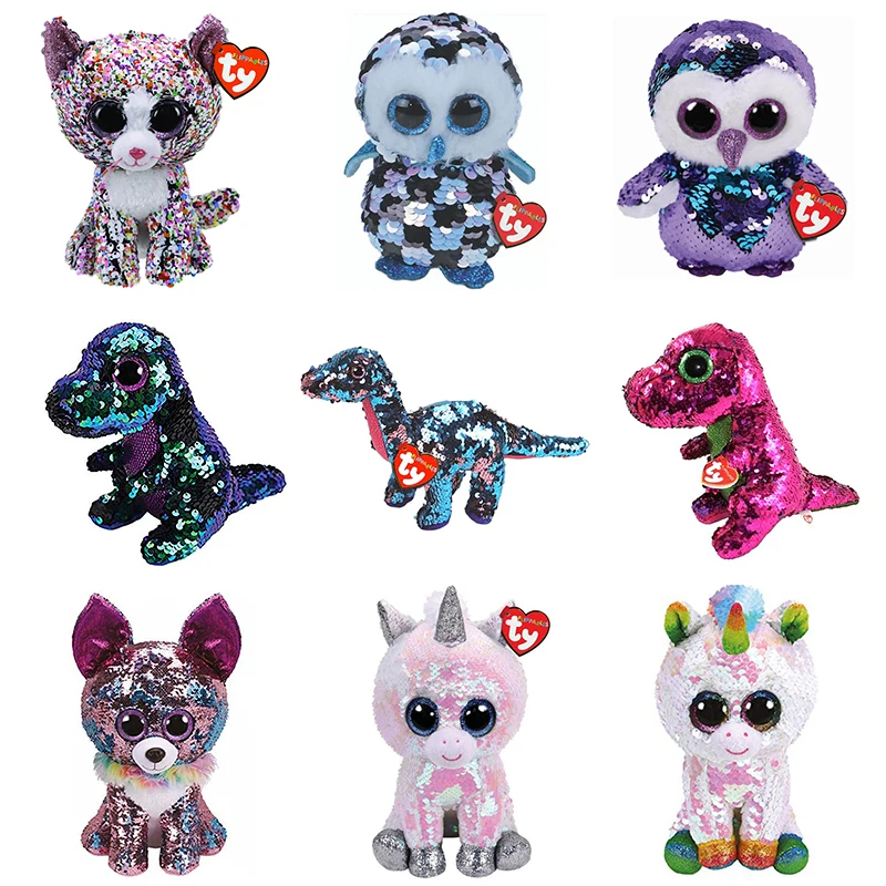 15 см Ty Beanie Flippables конфетти с бантом и принтом в виде больших кошачьих глаз собаки