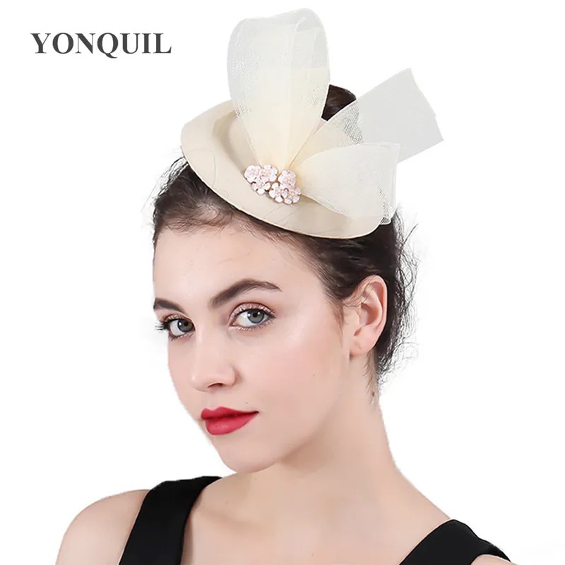 

Winter Charming Pillbox Fedora Hats Wedding Women Tulle Bow Wool Felt Fascinator For Party Show Race Royal Headwear Chapeau Caps