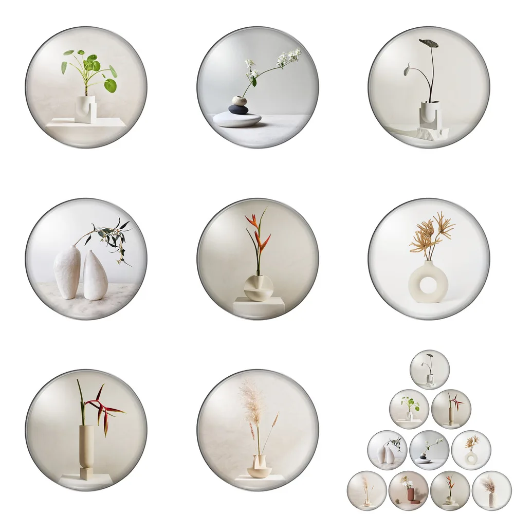 

Beauty Moden Bonsai Flowers Plants Round Photo Glass Cabochon Demo Flat Back Making Findings Handmade DIY Accessories