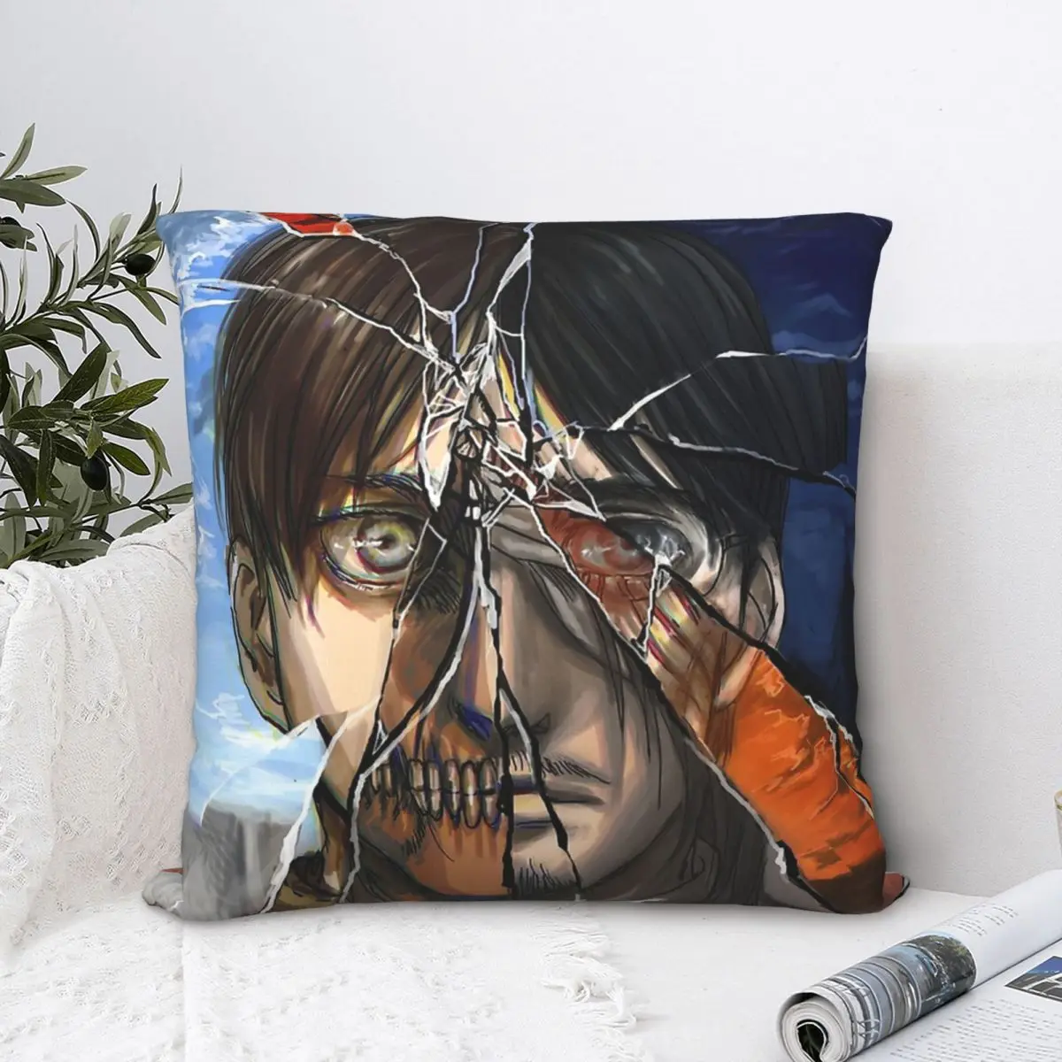 

Anime Throw Pillow Case Attack on Titan Short Plus Cushion Covers For Home Sofa Chair Decorative Backpack