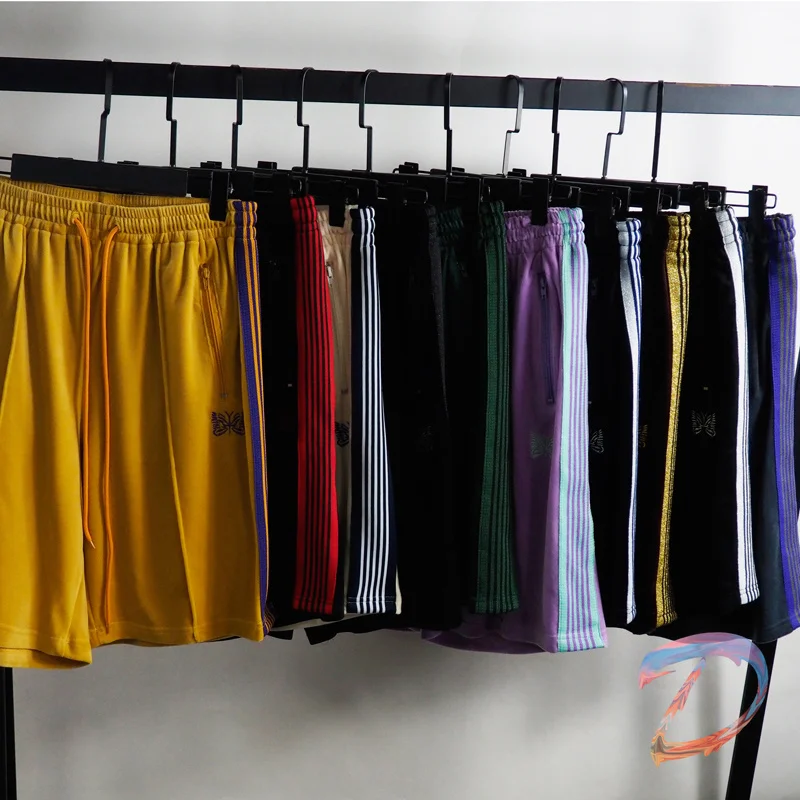 

AWGE Needles Shorts Oversize Men's Women's Embroidered Butterfly Striped Ribbon Velvet Shorts Pants AWGE Casual Sports Shorts