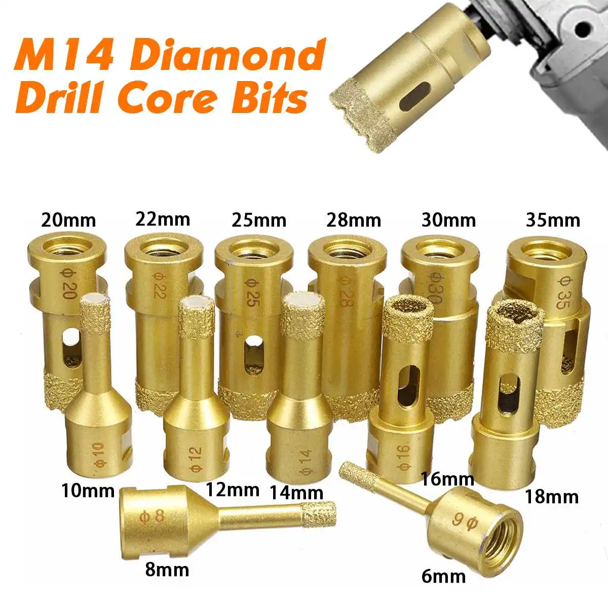 

6mm-35mm M14 Diamond Drill Bits Dry Vacuum Brazed Drilling Hole Saw Cutter for Ceramic Tile Marble Granite Stone Angle Grinder