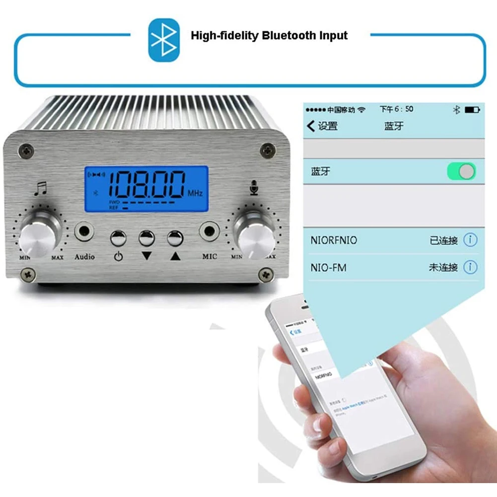 

High-fidelity Broadcast Adjustable Power Radio Stereo Cooling 76 To 108MHz FM Transmitter 15W PLL Wireless Wide Use