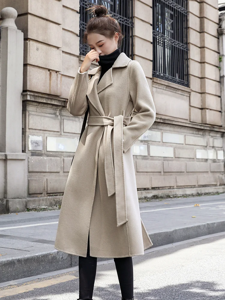 

Двустороннее кашемировое Женское пальто Хепберн, новинка 2021, зимнее высококачественное тонкое шерстяное пальто
