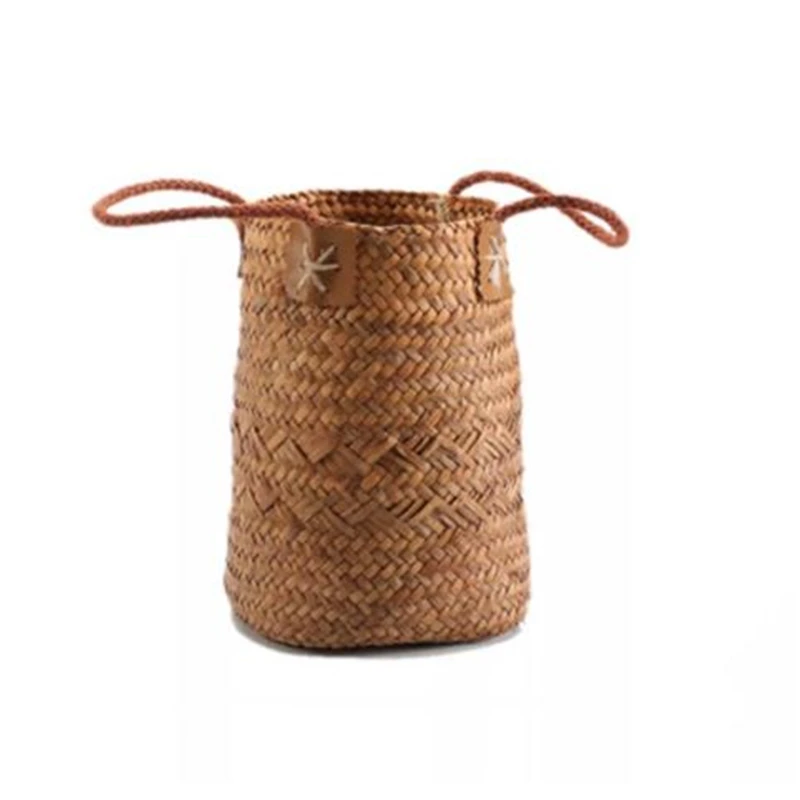 Соломенный Плетеный цветочный горшок переносной для растений корзины хранения